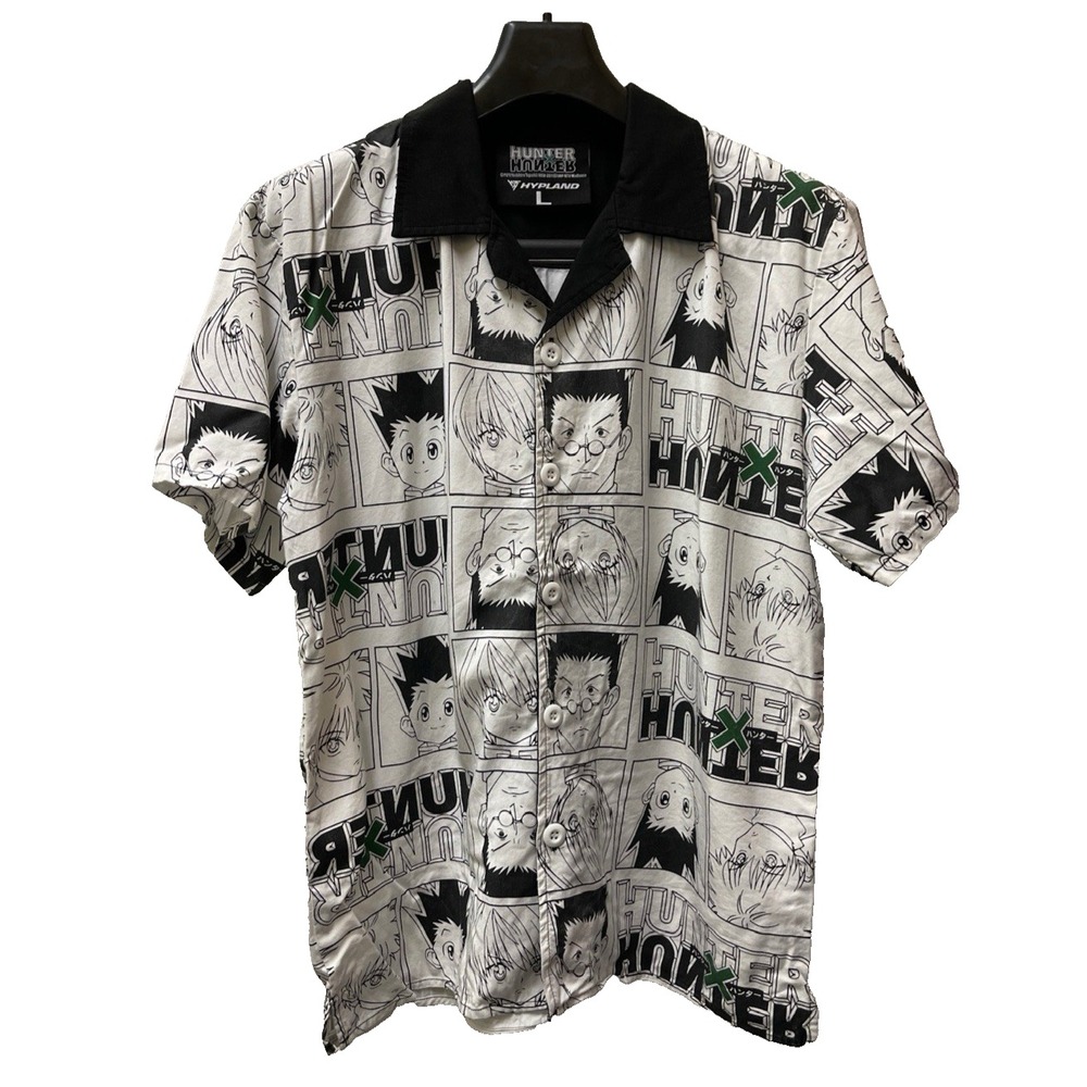 Hypland x Hunter x Hunter‎ Anime Large Black/White Short Sleeve Button-Up Shirt